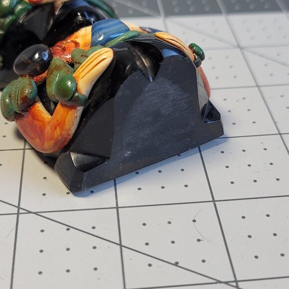 Carved Black Onyx Mexican Aztec Tribal Figurine Applied Decoration And Stones 4" - Picture 5 of 6